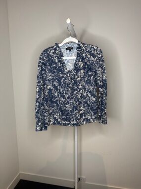 INTERMIX Navy and White Floral Blouse
